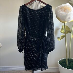 LE CHÂTEAU Black Silver Long Sleeve Wrap Mini Dress Size M